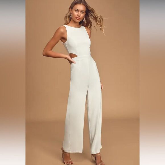 Lulus Pants - Lulus Moments to Remember White Sleeveless Wide-Leg Cutout Jumpsuit XS